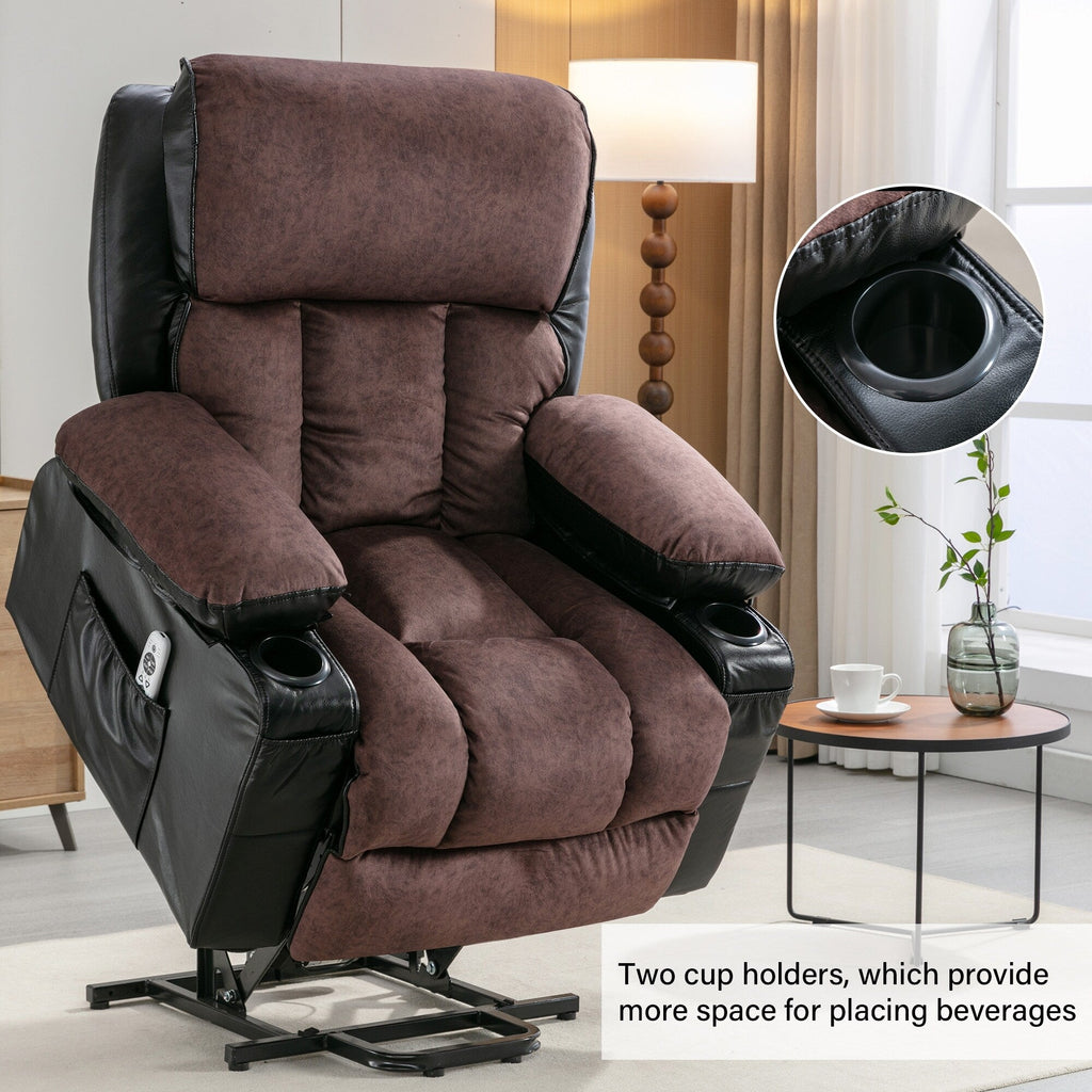 Fauteuil releveur électrique noir de grande taille avec massage, chauffage et port USB pour personnes âgées