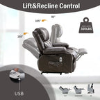 Fauteuil de massage releveur électrique noir de grande taille pour personnes âgées, avec fonctions de chauffage et de vibration, cuir synthétique, port USB, réglable