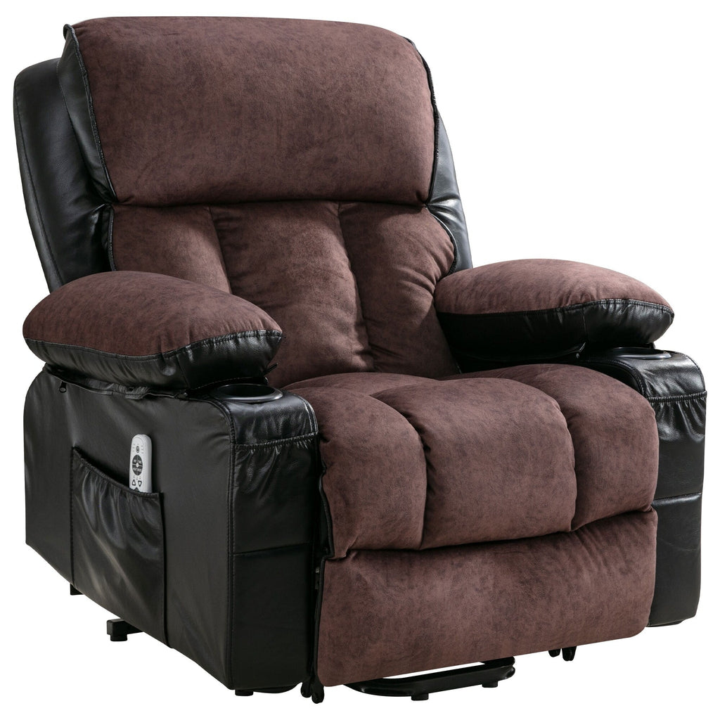 Fauteuil de massage releveur électrique noir de grande taille pour personnes âgées, avec fonctions de chauffage et de vibration, cuir synthétique, port USB, réglable