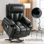 Fauteuil de massage électrique noir de grande taille pour personnes âgées, chauffant et vibrant, en cuir synthétique, avec port USB et réglages réglables.
