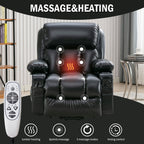 Fauteuil de massage électrique noir de grande taille pour personnes âgées, chauffant et vibrant, en cuir synthétique, avec port USB et réglages réglables.