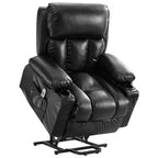 Fauteuil de massage électrique noir de grande taille pour personnes âgées, chauffant et vibrant, en cuir synthétique, avec port USB et réglages réglables.