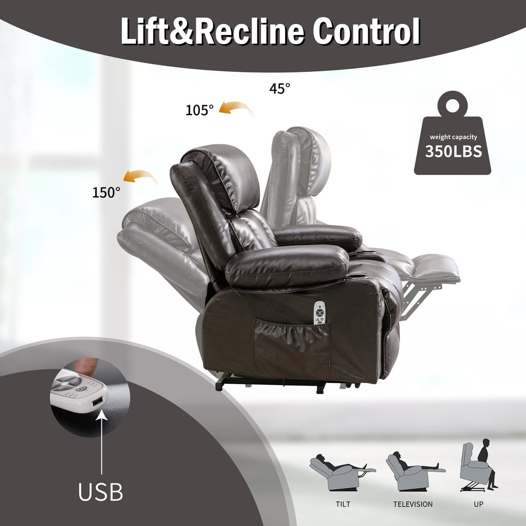 Fauteuil de massage électrique noir de grande taille pour personnes âgées, chauffant, vibrant, revêtement en similicuir, port USB, réglages réglables