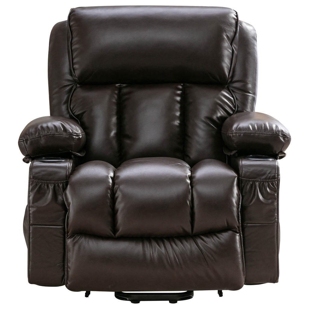 Fauteuil de massage électrique noir de grande taille avec chauffage et vibrations, revêtement en cuir synthétique, port USB et fonctions réglables