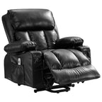 Fauteuil de massage électrique noir de grande taille avec chauffage et vibrations, revêtement en cuir synthétique, port USB et fonctions réglables