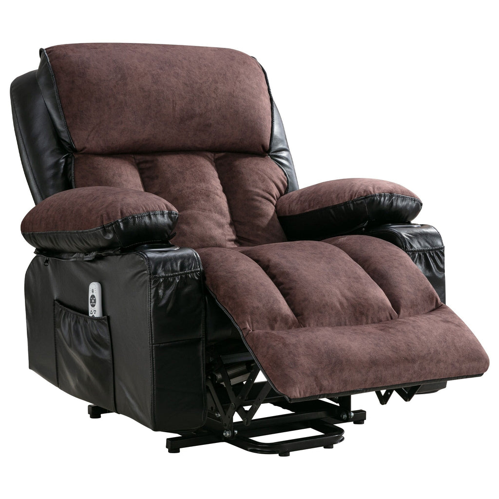 Fauteuil de massage électrique noir de grande taille avec chauffage et vibrations, revêtement en cuir synthétique, port USB et fonctions réglables