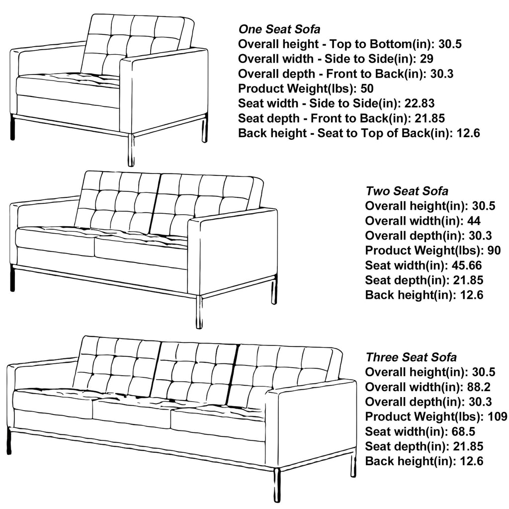 Canapé multiplaces Florence 33''-83'' de largeur en similicuir noir avec clous