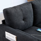 Canapé 3 places en lin noir avec lumières LED et ports USB