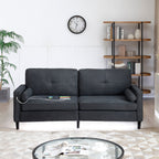 Canapé 3 places en lin noir avec lumières LED et ports USB