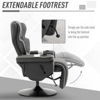 Fauteuil inclinable manuel pivotant en lin noir avec repose-pieds et deux porte-gobelets pour salon
