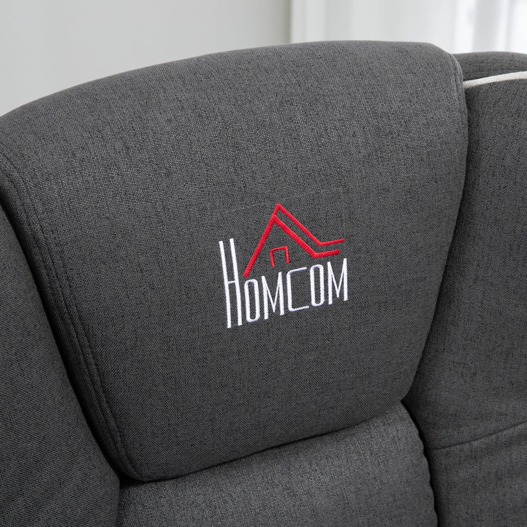 Fauteuil inclinable manuel pivotant en lin noir avec repose-pieds et deux porte-gobelets pour salon