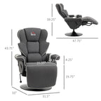 Fauteuil inclinable manuel pivotant en lin noir avec repose-pieds et deux porte-gobelets pour salon
