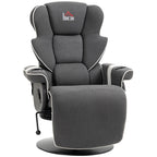 Fauteuil inclinable manuel pivotant en lin noir avec repose-pieds et deux porte-gobelets pour salon