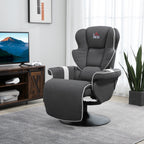 Fauteuil inclinable manuel pivotant en lin noir avec repose-pieds et deux porte-gobelets pour salon