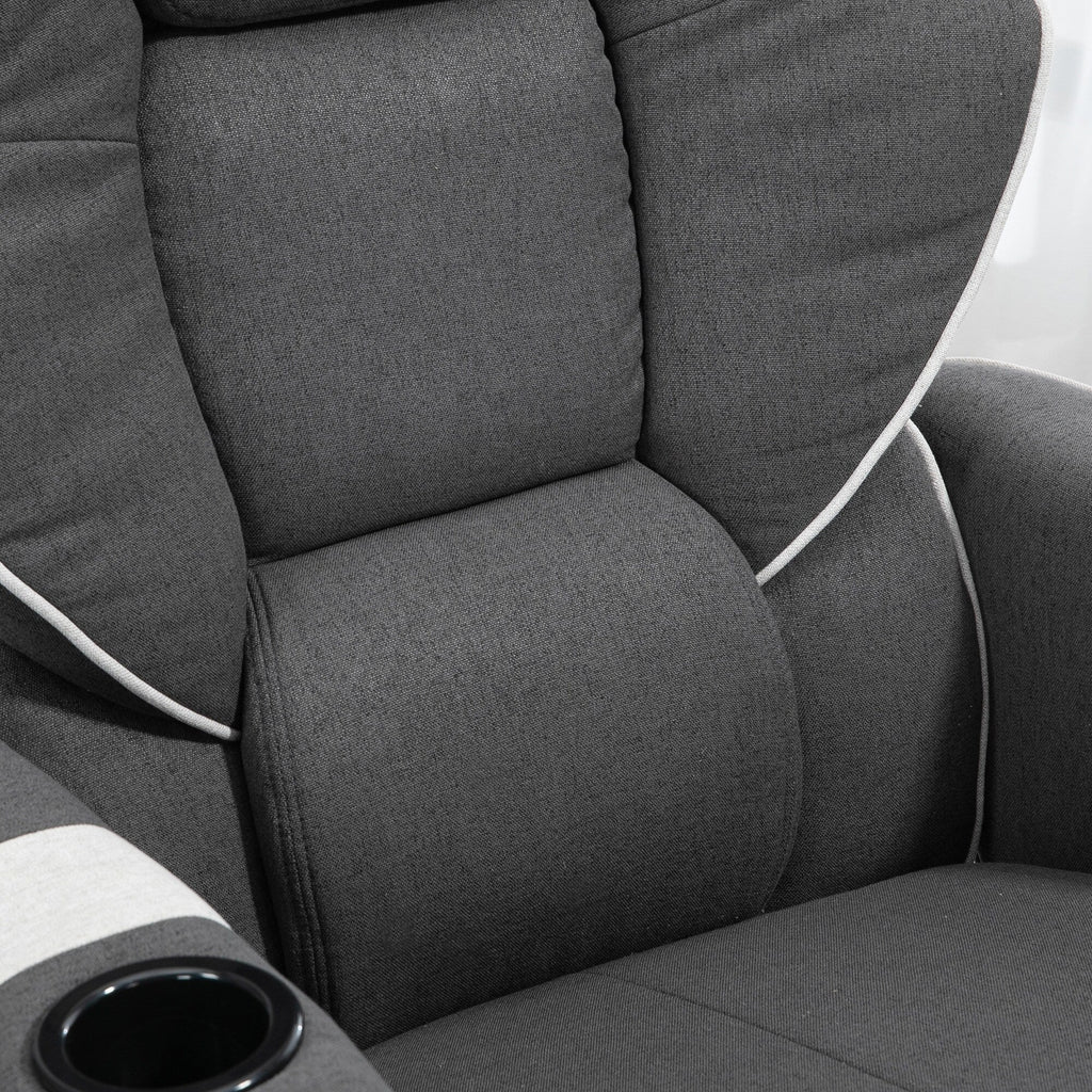 Fauteuil inclinable manuel pivotant en lin noir avec repose-pieds et deux porte-gobelets pour salon