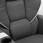 Fauteuil inclinable manuel pivotant en lin noir avec repose-pieds et deux porte-gobelets pour salon