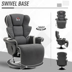 Fauteuil inclinable manuel pivotant en lin noir avec repose-pieds et deux porte-gobelets pour salon