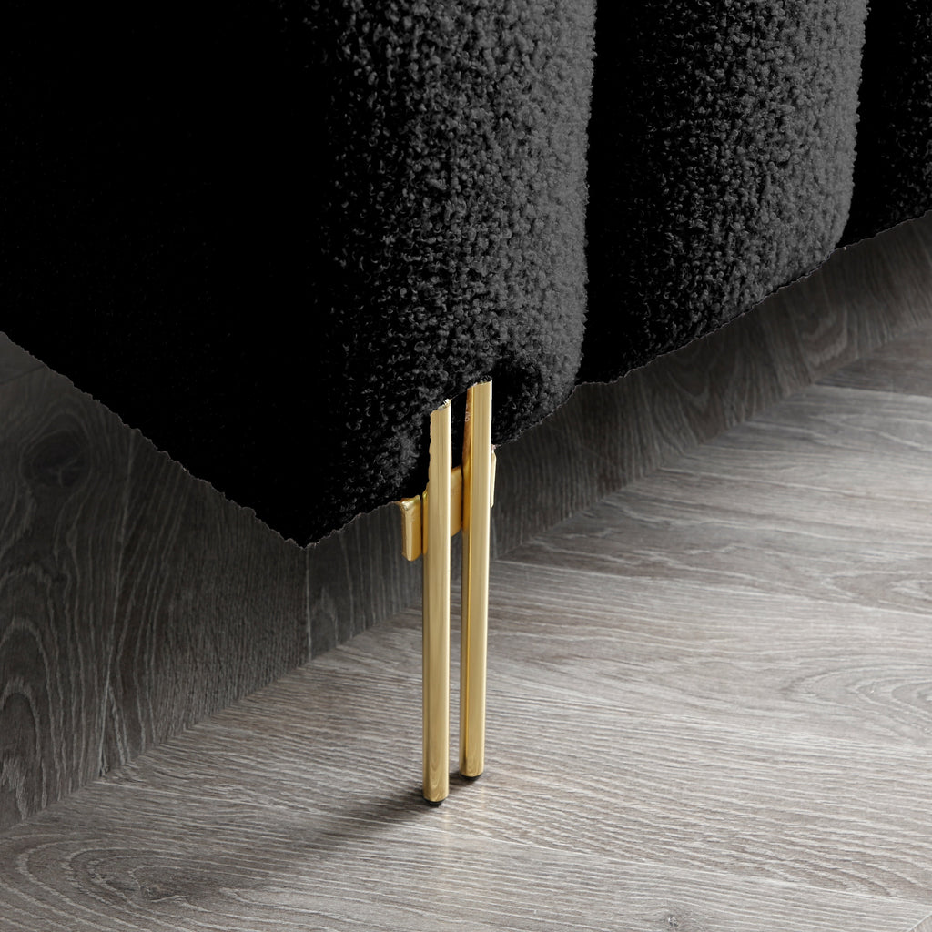 Banc de bout de lit noir avec pieds en métal doré