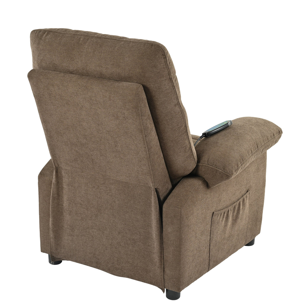 Fauteuil inclinable manuel noir avec massage et chauffage, revêtement en tissu robuste, design portable pour le salon
