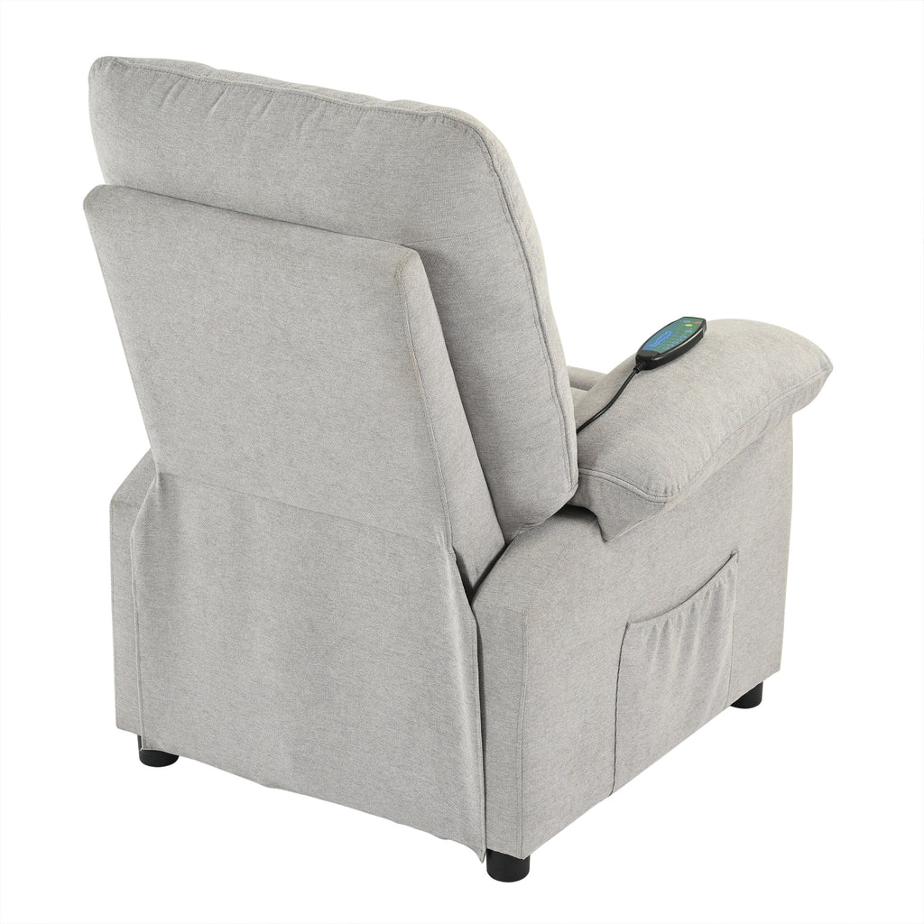 Fauteuil inclinable manuel noir avec massage et chauffage, structure robuste en bois massif, tissu confortable
