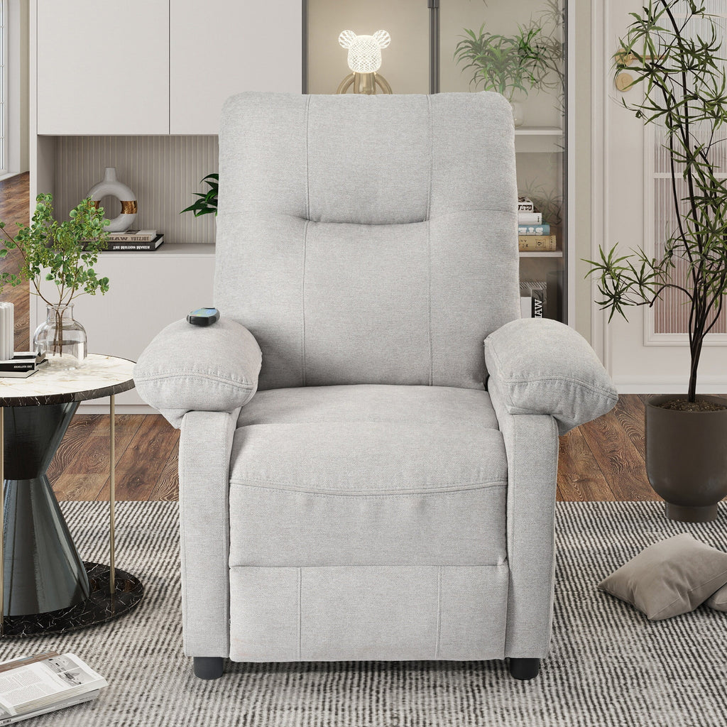 Fauteuil inclinable manuel noir avec massage et chauffage, structure robuste en bois massif, tissu confortable