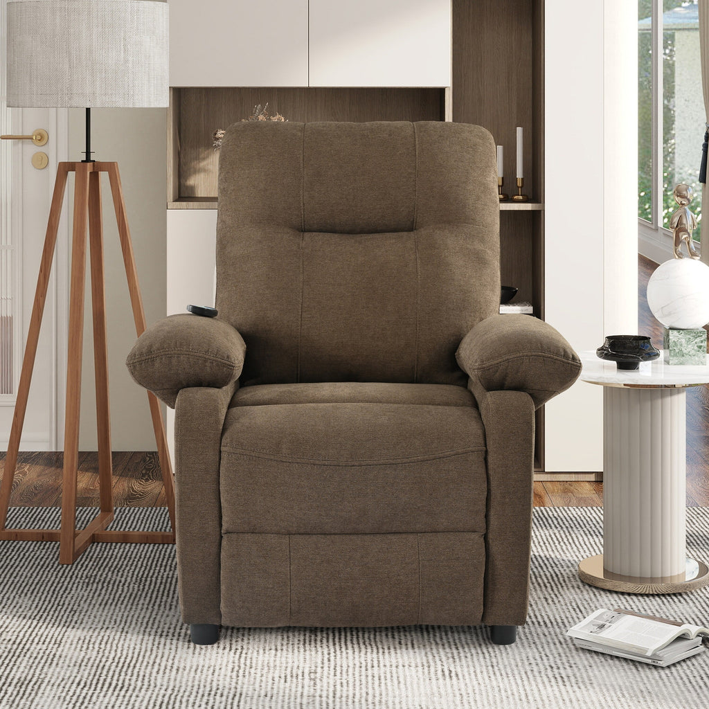 Fauteuil inclinable manuel noir avec massage et chauffage, cadre en bois massif robuste et revêtement en tissu confortable