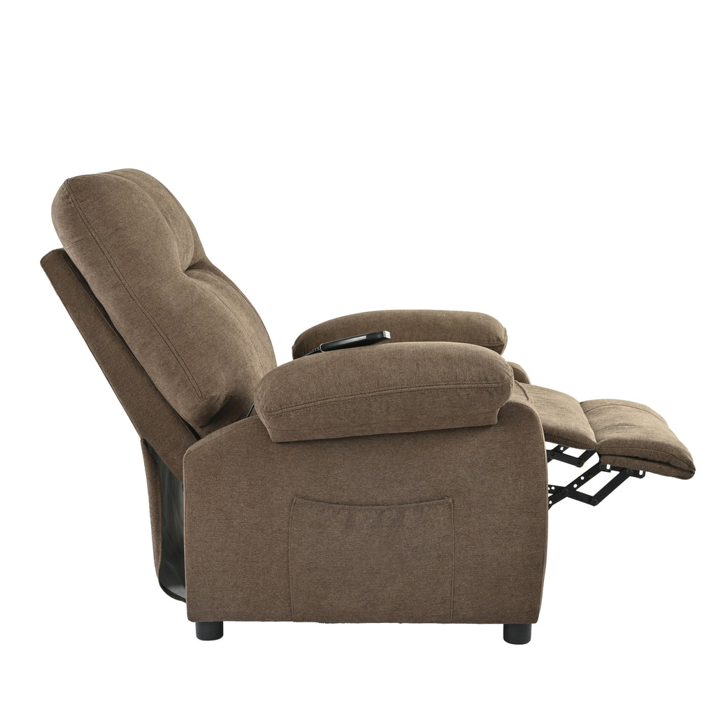 Fauteuil inclinable manuel noir avec massage et chauffage, cadre en bois massif robuste et revêtement en tissu confortable