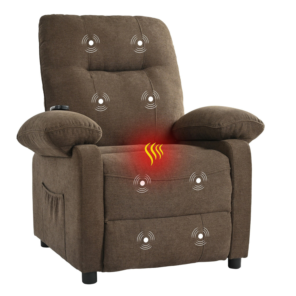 Fauteuil inclinable manuel noir avec massage et chauffage, cadre en bois massif robuste et revêtement en tissu confortable
