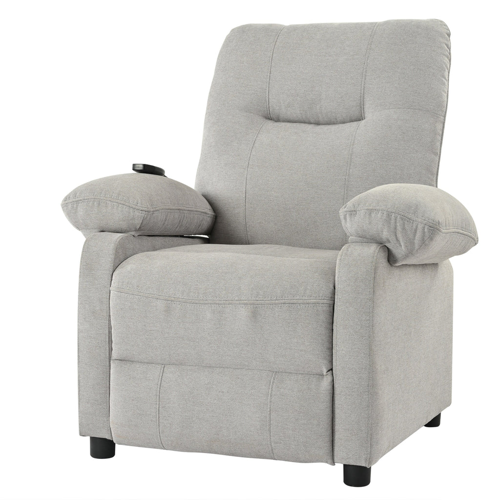 Fauteuil inclinable manuel noir avec massage et chauffage, cadre en bois massif robuste et revêtement en tissu confortable