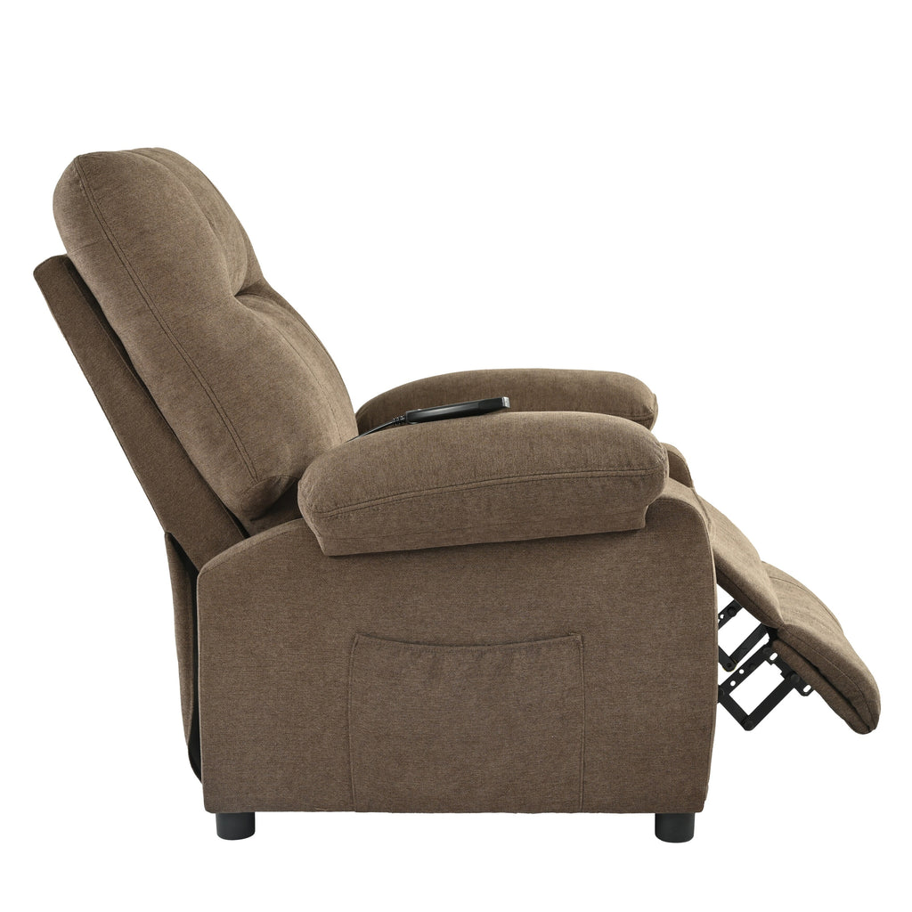 Fauteuil inclinable manuel noir avec massage et chauffage, cadre en bois massif robuste et revêtement en tissu confortable