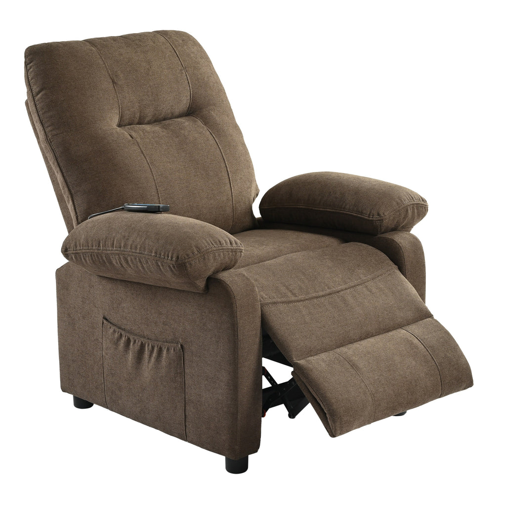 Fauteuil inclinable manuel noir avec massage et chauffage, cadre en bois massif robuste et revêtement en tissu confortable