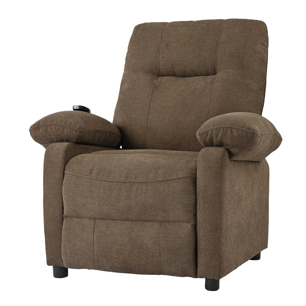 Fauteuil inclinable manuel noir avec massage et chauffage, structure robuste en bois massif et revêtement en tissu confortable