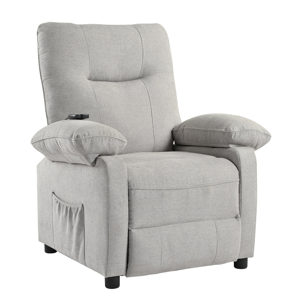 Fauteuil inclinable manuel noir avec massage et chauffage, structure robuste en bois massif et revêtement en tissu confortable