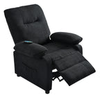 Fauteuil inclinable manuel noir avec massage et chauffage, structure robuste en bois massif et revêtement en tissu confortable