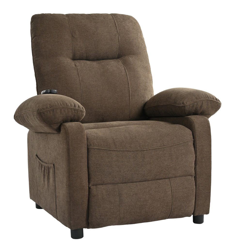 Fauteuil inclinable manuel noir avec massage et chauffage, structure robuste en bois massif et revêtement en tissu confortable