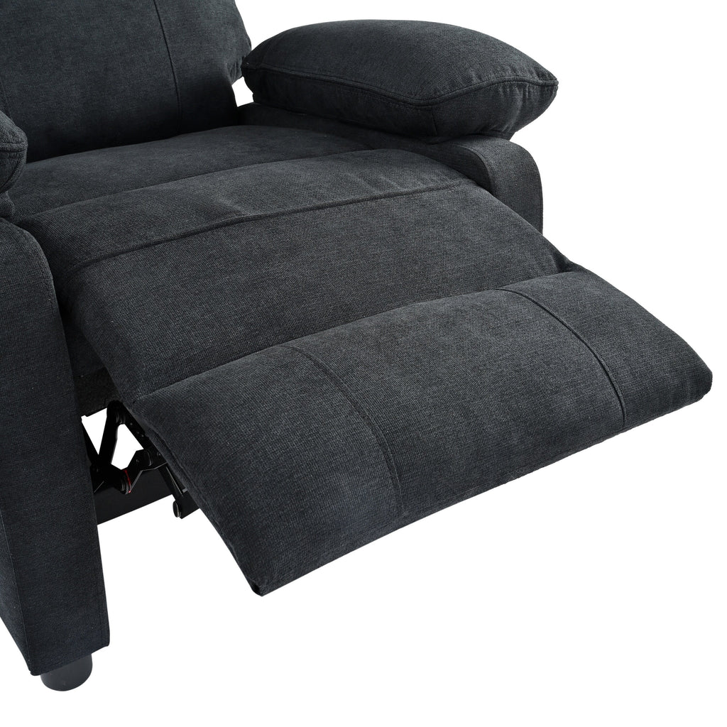 Fauteuil inclinable manuel noir avec massage et chauffage, structure robuste en bois massif et revêtement en tissu confortable
