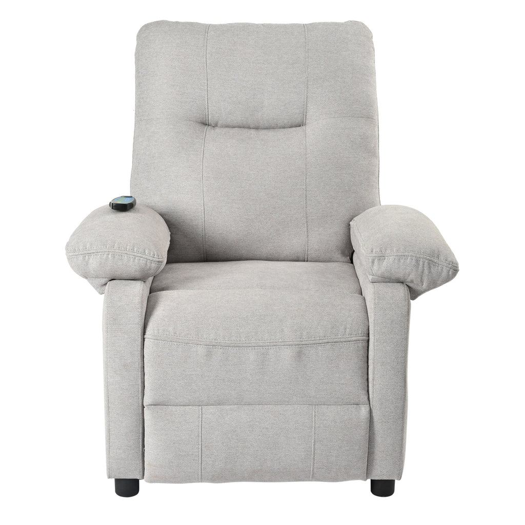 Fauteuil inclinable manuel noir avec massage et chauffage, structure robuste en bois massif et revêtement en tissu confortable