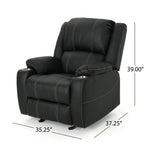 Fauteuil inclinable manuel noir avec porte-gobelets en acier et revêtement moelleux