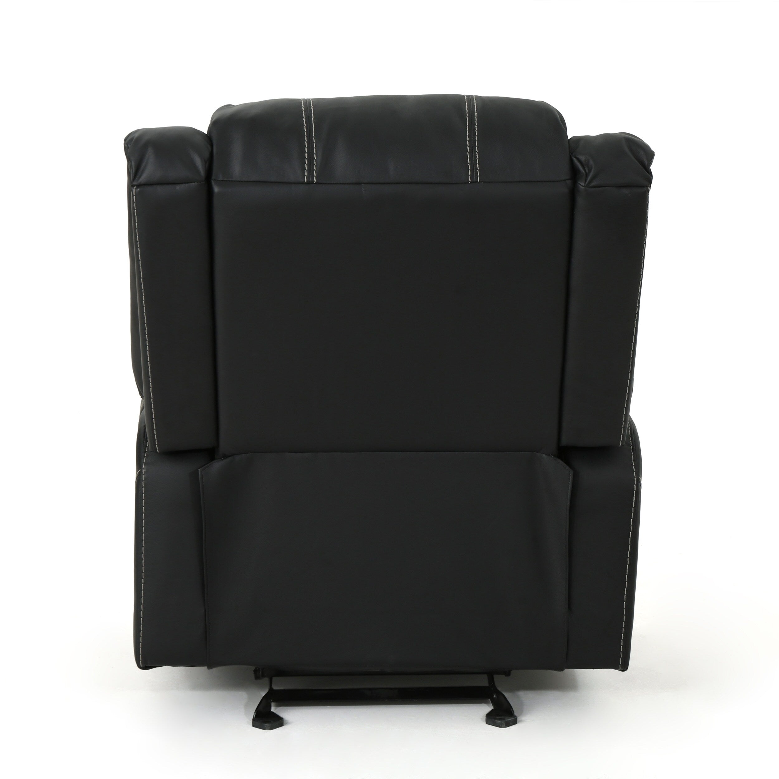 Fauteuil inclinable manuel noir avec porte-gobelets en acier et revêtement moelleux