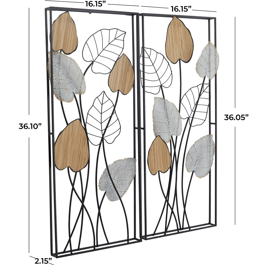 Décoration murale en métal noir avec cadre noir (lot de 2)
