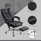 Fauteuil de bureau inclinable pivotant à 360° en microfibre noire avec massage par vibration, chauffage, repose-pieds et hauteur réglable