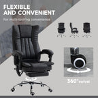 Fauteuil de bureau inclinable pivotant à 360° en microfibre noire avec massage par vibration, chauffage, repose-pieds et hauteur réglable