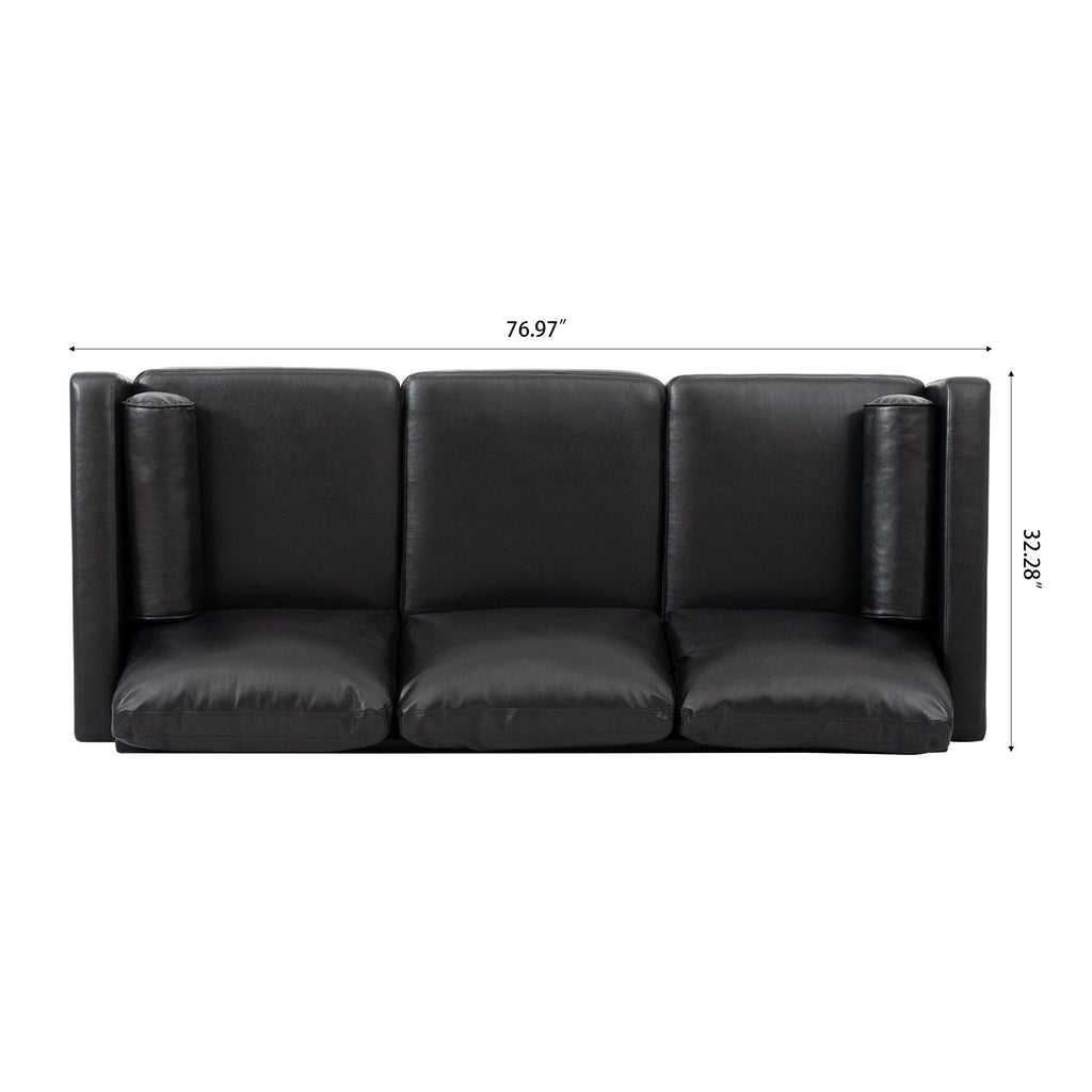 Canapé 3 places noir Mid Century Modern 76,7 PU avec structure en bois de fer pour le salon