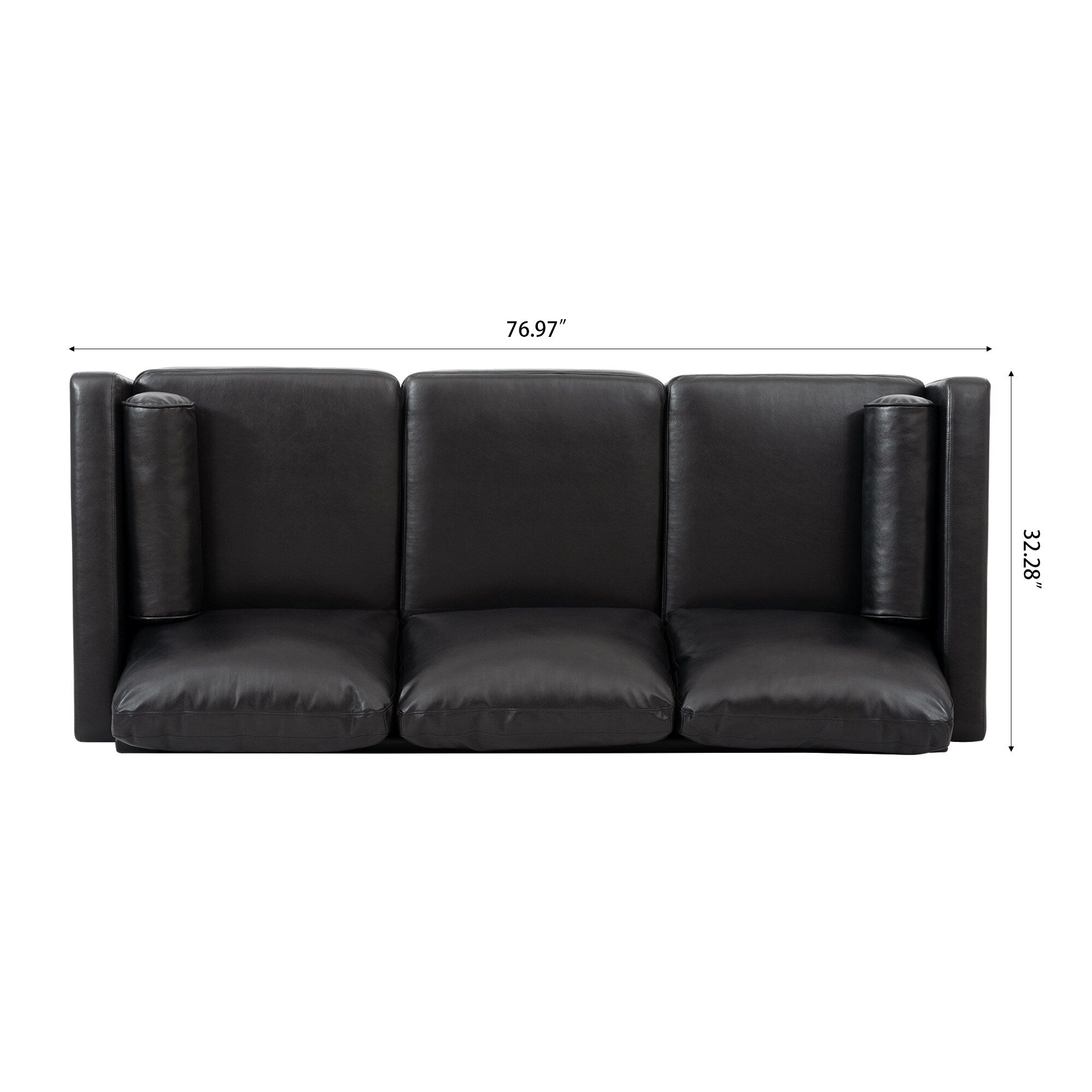 Canapé 3 places noir Mid Century Modern 76,7 PU avec structure en bois de fer pour le salon