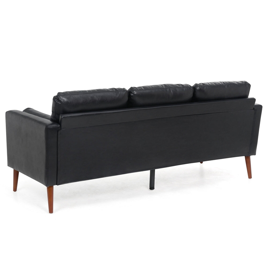 Canapé 3 places noir Mid Century Modern 76,7 PU avec structure en bois de fer pour le salon