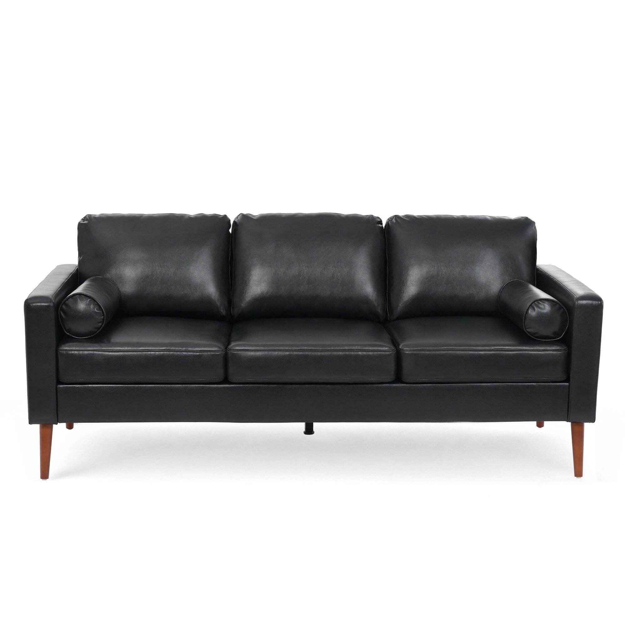 Canapé 3 places noir Mid Century Modern 76,7 PU avec structure en bois de fer pour le salon