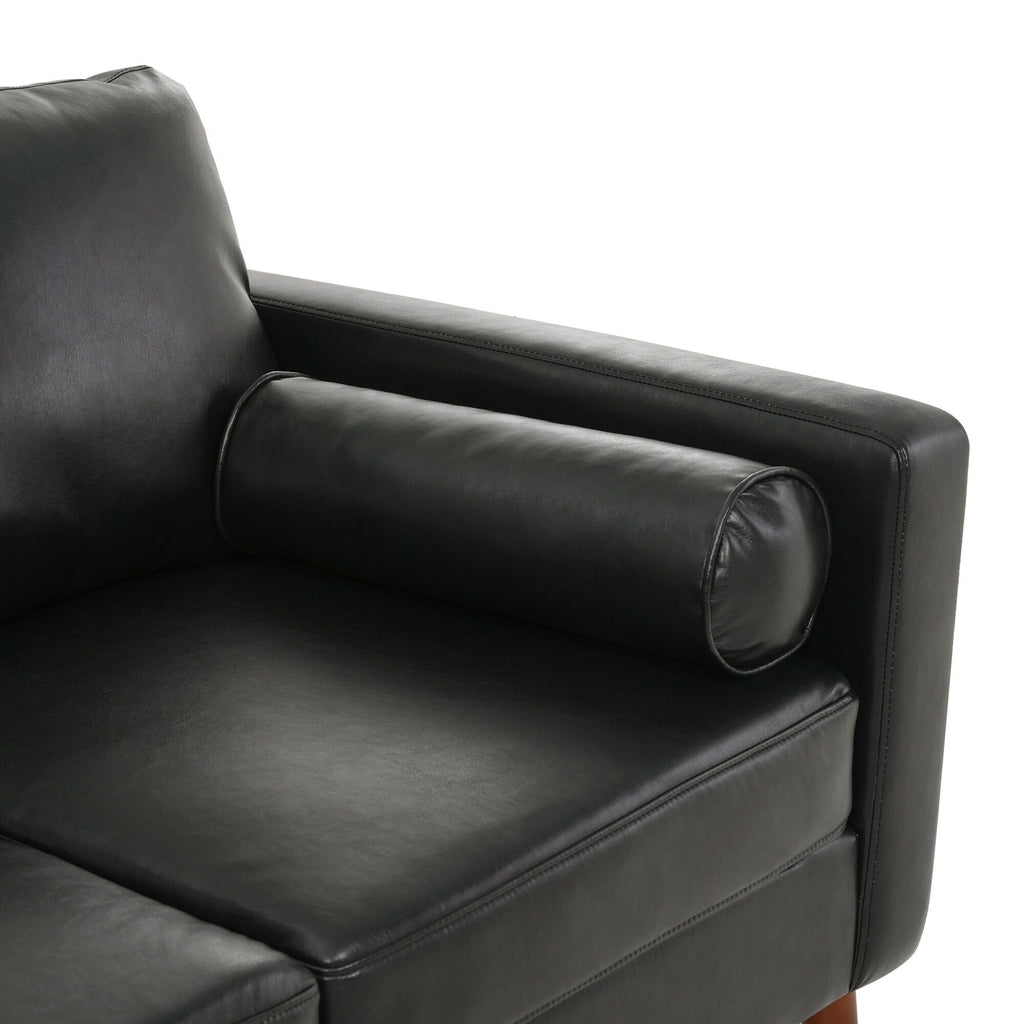 Canapé 3 places noir Mid Century Modern 76,7 PU avec structure en bois de fer pour le salon