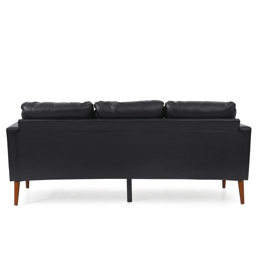 Canapé 3 places noir Mid Century Modern 76,7 PU avec structure en bois de fer pour le salon
