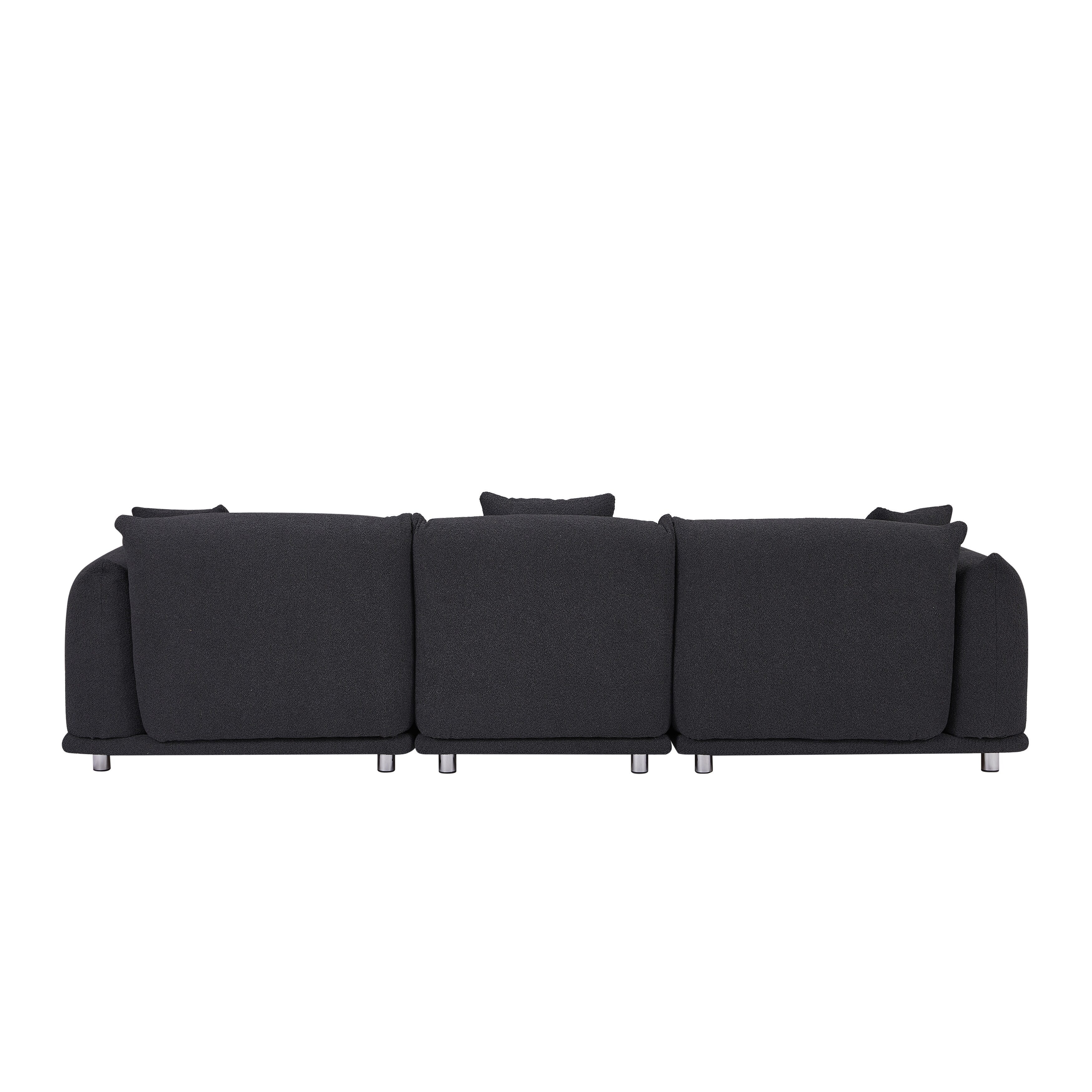 Canapé 3 places surdimensionné noir moderne 111 avec pieds en métal et cadre en bois massif pour le salon