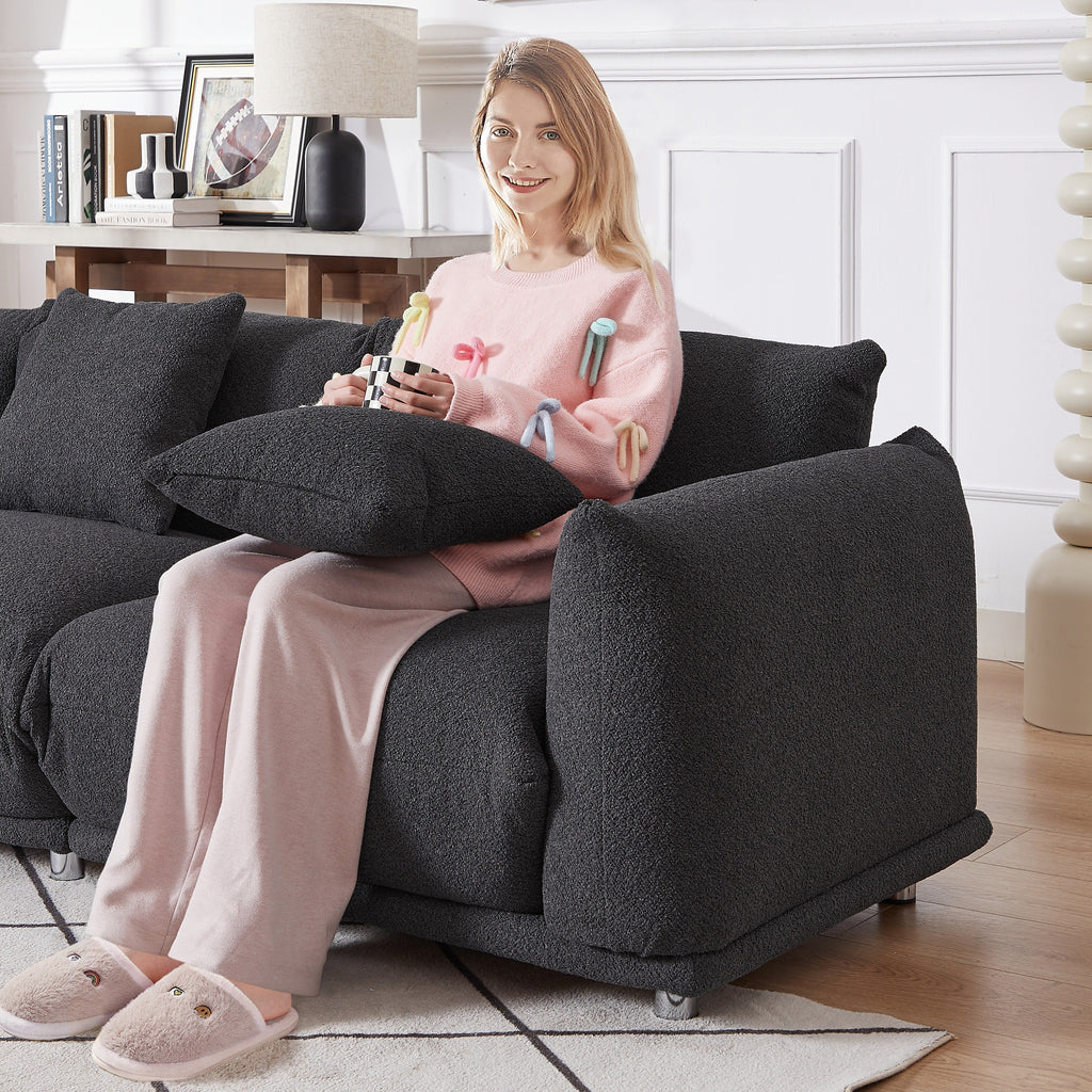 Canapé 3 places surdimensionné noir moderne 111 avec pieds en métal et cadre en bois massif pour le salon